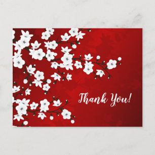 Carte Postale Asie Fleur Blanche Cerisier Fleur de Cerisier Roug