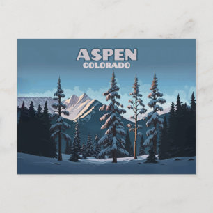 Carte Postale Aspen Colorado Arbres Neige Montagnes Rétro
