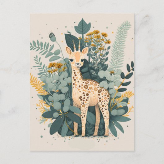 Carte Postale Assiettes en papier girafe florale mignonne (Devant)