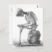 Carte Postale Assis squelette vintage pensée (Devant / Derrière)