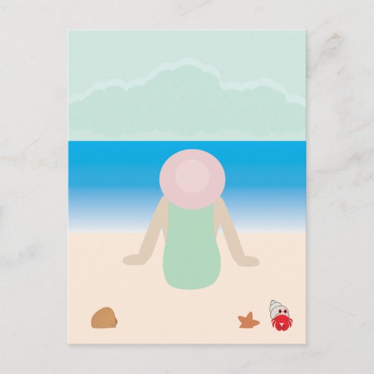 Carte Postale Assis sur le sable de la plage (Devant)