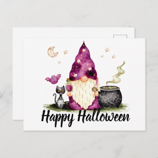 Carte Postale Assistant Gnome Halloween heureux (Devant / Derrière)