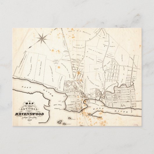 Carte Postale Astoria & Ravenswood, Long Island Map (1840) (Devant)