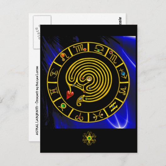 Carte Postale ASTRAL LABYRINTH GOLD ZODIAC CHART Astrologie (Devant / Derrière)