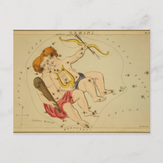 Carte Postale Astrologie vintage / Astronomie constellation Gemi (Devant)