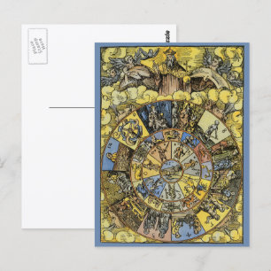 Carte Postale Astrologie Vintage, Roue du Zodiaque de la Renaiss