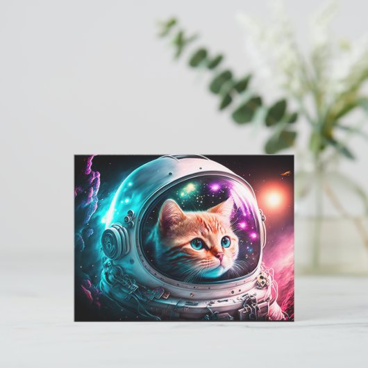 Carte Postale Astronaut de chat spatial drôle Kitty Galaxy Unive (Debout devant)