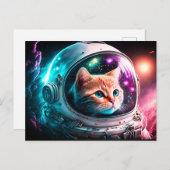 Carte Postale Astronaut de chat spatial drôle Kitty Galaxy Unive (Devant / Derrière)