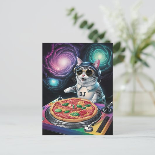 Carte Postale Astronaut Galaxy Planet Space Dj Cat Pizza Kitty (Debout devant)