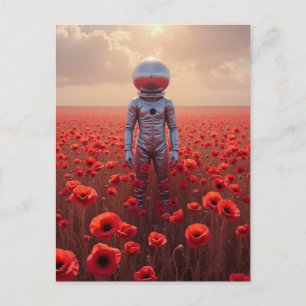 Carte Postale Astronaute dans les fleurs de pavot rouge