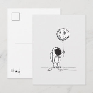 Carte Postale Astronaute dans l'espace avec ballon de lune cosmo