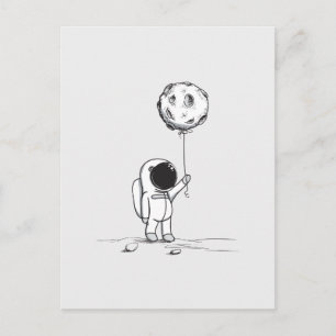 Carte Postale Astronaute dans l'espace avec ballon de lune cosmo