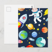 Carte Postale Astronaute dans l'espace Planètes et Fusées Motif (Devant / Derrière)