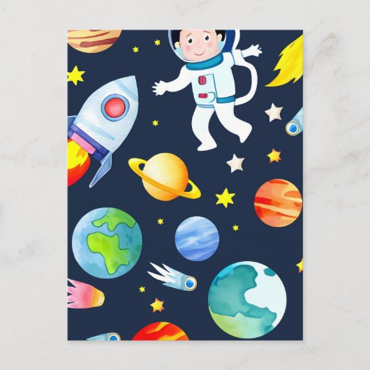 Carte Postale Astronaute dans l'espace Planètes et Fusées Motif (Devant)