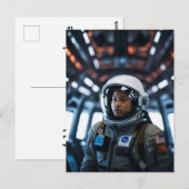 Carte Postale Astronaute de la Girl spatiale v7 | (Devant / Derrière)