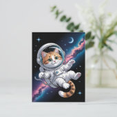 Carte Postale Astronaute Galaxie Planète Espace Chat Chaton Mino (Debout devant)