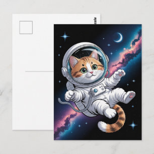Carte Postale Astronaute Galaxie Planète Espace Chat Chaton Mino