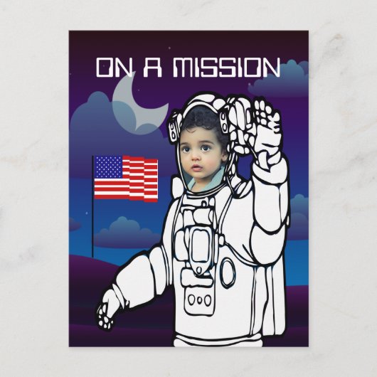 Carte Postale Astronaute Sur Lune Espace Garçon Anniversaire (Devant)