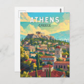 Carte Postale Athènes Art de voyage vintage Grèce (Devant / Derrière)