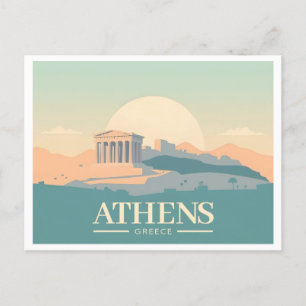 Carte Postale Athènes Grèce Acropole Pastel Travel