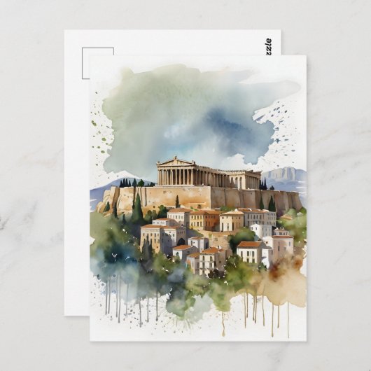 Carte Postale Athènes Grèce aquarelle (Devant / Derrière)