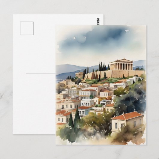 Carte Postale Athènes Grèce aquarelle (Devant / Derrière)