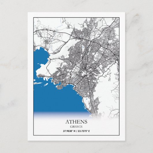 Carte Postale Athènes Grèce City Plan Voyage Simple Minimal (Devant)
