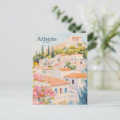 Carte Postale Athènes Grèce Gouache Peinture Illustration Voyage (Debout devant)