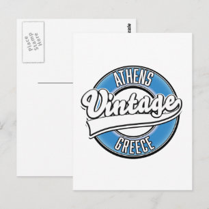 Carte Postale Athènes Grèce logo vintage