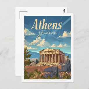 Carte Postale Athènes Grèce Vintage célèbre Travel Place