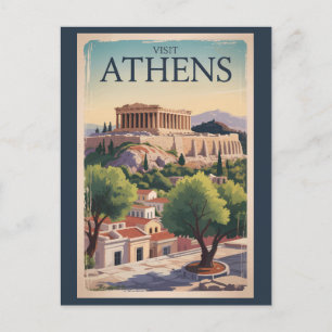 Carte Postale Athènes Illustration Voyage Art Vintage Grèce