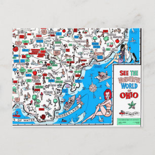 Carte Postale Athens Portsmouth Marietta retro 60s cartoon map