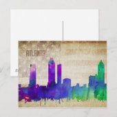 Carte Postale Atlanta, GA | Aquarelle Ville Skyline (Devant / Derrière)