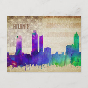 Carte Postale Atlanta, GA Aquarelle Ville Skyline