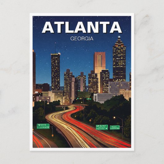 Carte Postale Atlanta Géorgie à Night Travel (Devant)