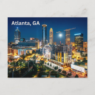 Carte Postale Atlanta, Géorgie Vue nocturne du centre-ville