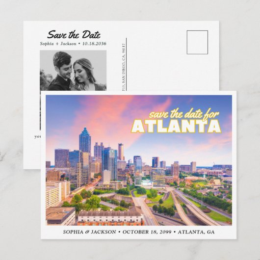 Carte Postale Atlanta Wedding Save the Date Skyline Postcard (Devant / Derrière)