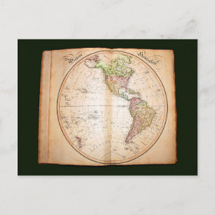 Carte Postale atlas vintage montrant l'hémisphère occidental