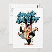 Carte Postale Atomic Rabbit humoristique dessin animé superhéros (Devant / Derrière)