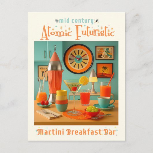 Carte Postale Atomic Retro Futuristic Martini Breakfast Bar (Devant)