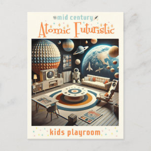 Carte Postale Atomique Futuriste Espace Age Enfants Salle de jeu