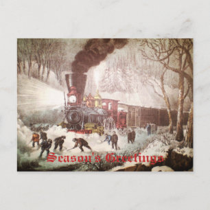 Carte postale attachée de Noël de train de neige