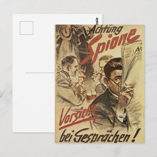 Carte Postale Attention - affiche d'espions (Devant / Derrière)