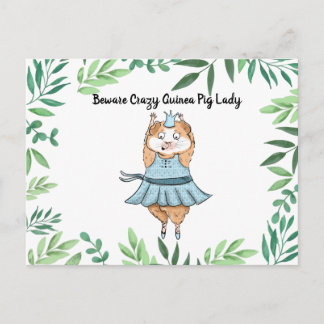 Carte Postale Attention Dame au Cochon d'Inde Fou cochon d'inde