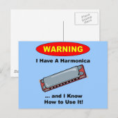 Carte Postale Attention! J'Ai Une Harmonica ... (Devant / Derrière)