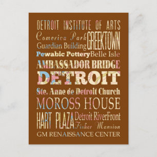 Carte Postale Attractions et lieux célèbres de Detroit, Michigan