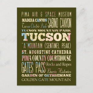 Carte Postale Attractions et lieux célèbres de Tucson, Arizona.