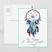 Carte Postale Attrape-Rêve Plume Floral Bohème Bonheur (Devant / Derrière)