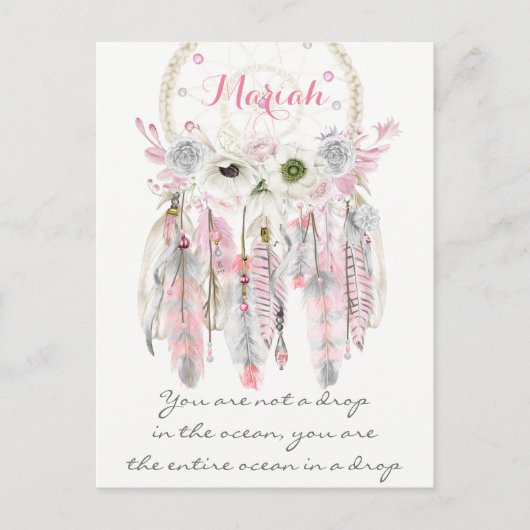 Carte Postale Attrape-rêves tribal boho plumes fleurs natif (Devant)