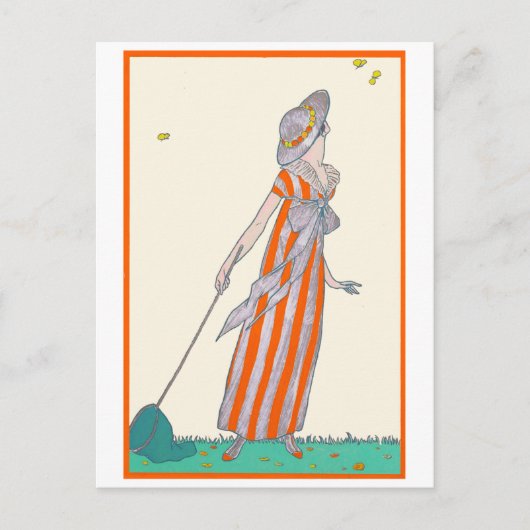 Carte Postale Attraper les papillons George Barbier Mode françai (Devant)